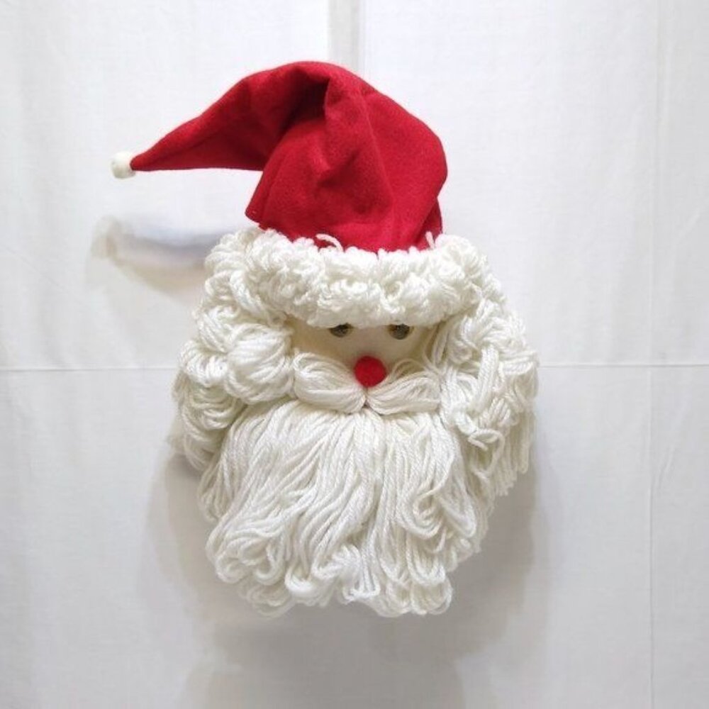 Santa Claus Handmade Yarn Wall Hanging Red Hat & Googly Eyes - Christmas Decor